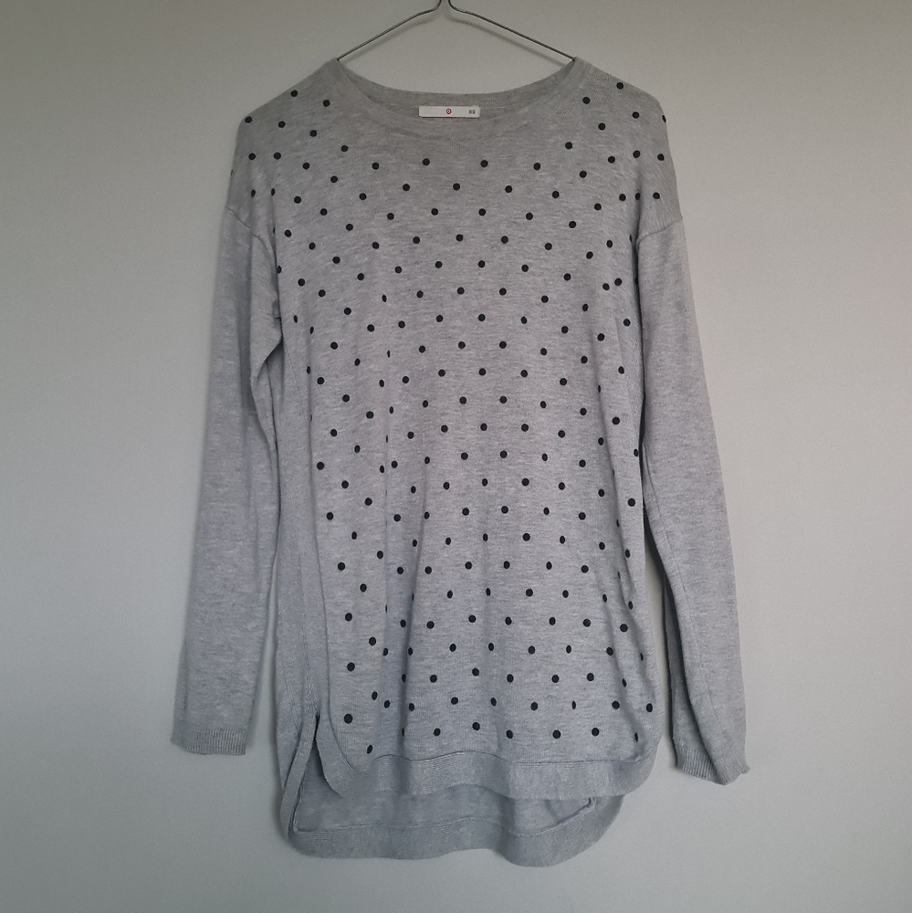 Grey Black Dot Top Shirt Cardigan Sweater Oversize Longsleeve Long - Picture 1 of 5